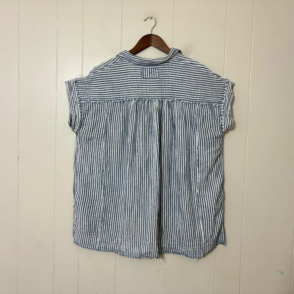 We The Free Sun Beams Indigo Stripe Shirt Size M |Free People Button Down Top - Picture 10 of 12
